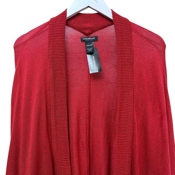 Lane Bryant Sweater Shawl Red Cape One Size Holiday Christmas Cardigan Top - Picture 2 of 12